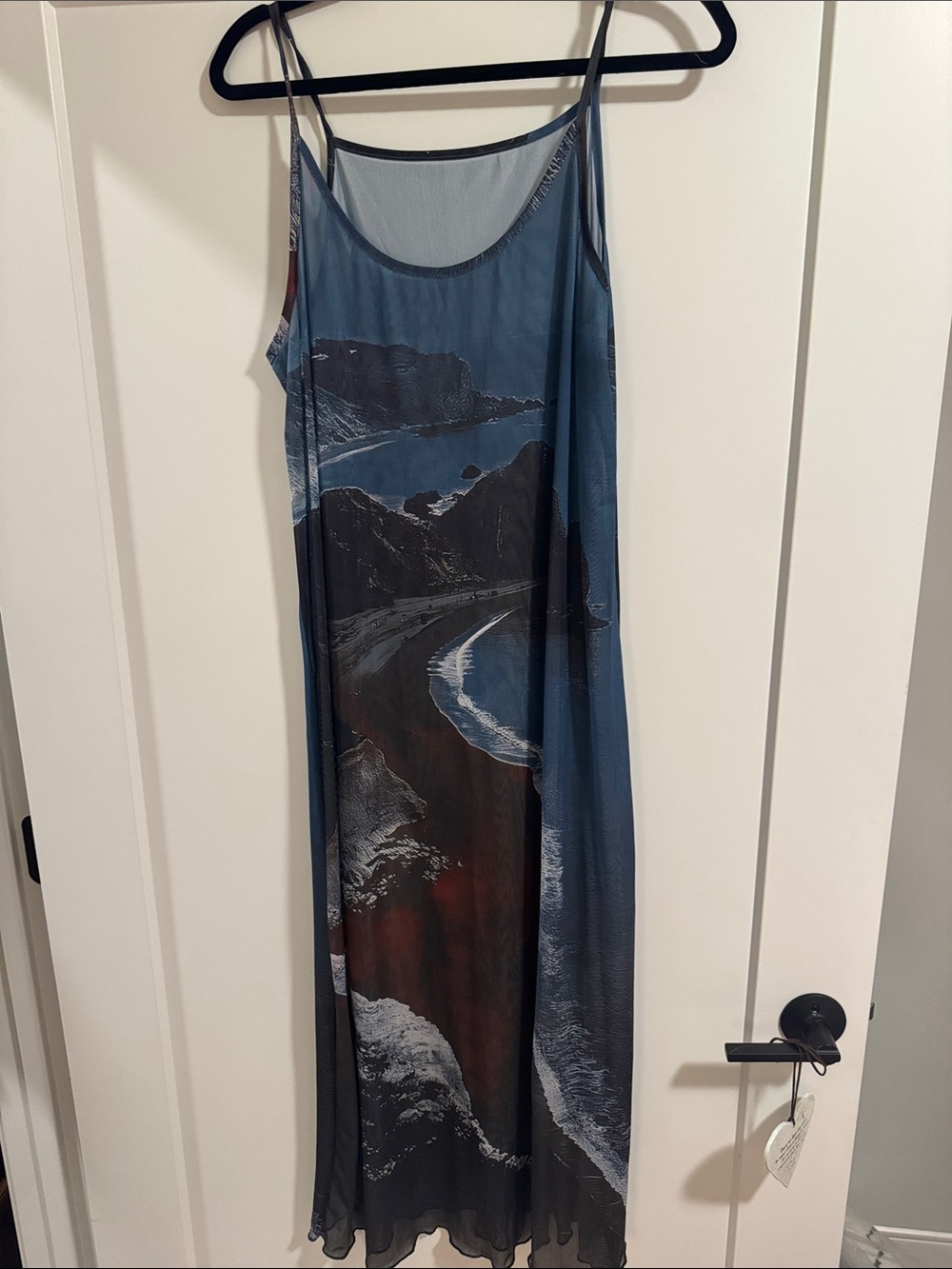 SHEIN Blue and Black Coastal Print Maxi Slip Dress